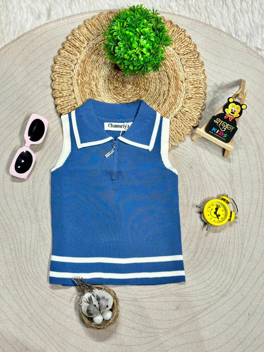 Trendy Girls Sleeveless Collar Knit Top By SHAGUN FASHION