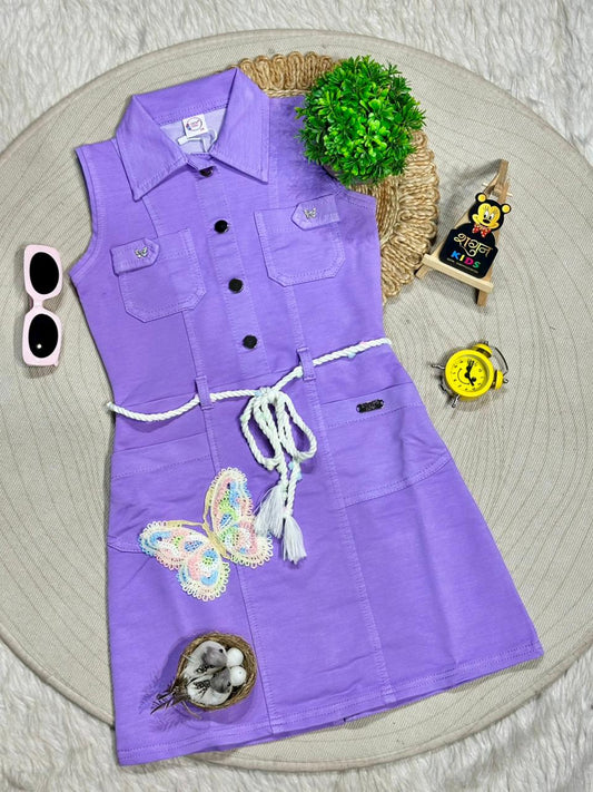Stylish Girls Lavender Sleeveless Dress With Belt By SHAGUN FASHION