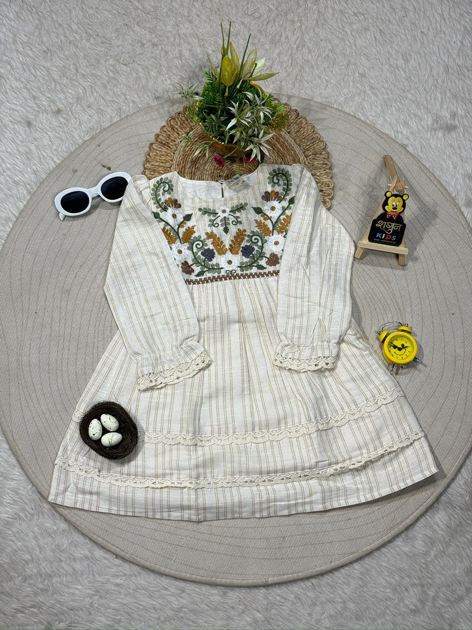 Elegant Girls Embroidered Stripe Dress By SHAGUN FASHION