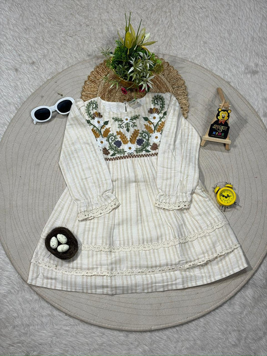 Elegant Girls Embroidered Stripe Dress By SHAGUN FASHION