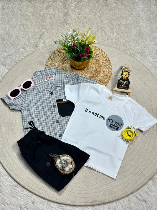 Trendy Boys Checked Co-Ord Set With Printed T-Shirt By SHAGUN FASHION