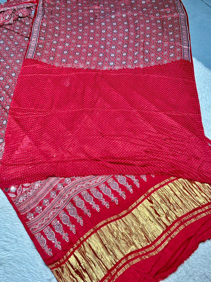 Beautiful Traditional Ajrakh Printed Saree With Golden Border By SHAGUN FASHION