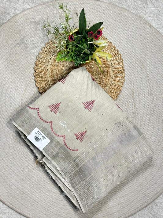 Linen Tissue Saree With Tassels By SHAGUN FASHION