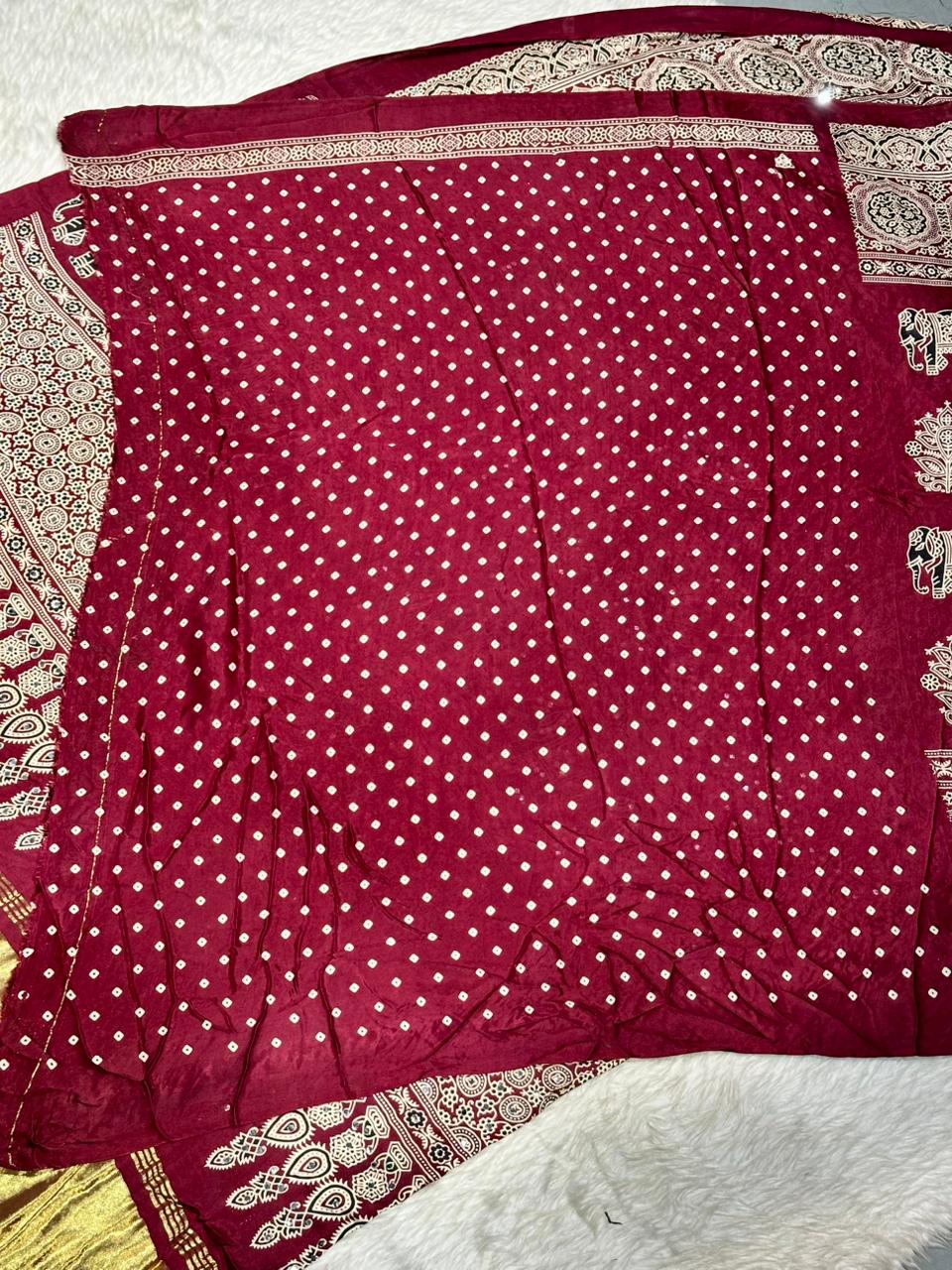 Royal Elephant Print Traditional Saree With Golden Border By SHAGUN FASHION