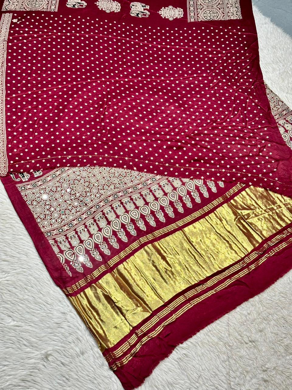 Royal Elephant Print Traditional Saree With Golden Border By SHAGUN FASHION