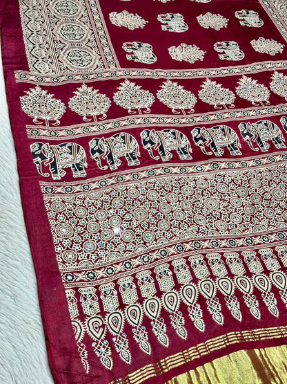 Royal Elephant Print Traditional Saree With Golden Border By SHAGUN FASHION