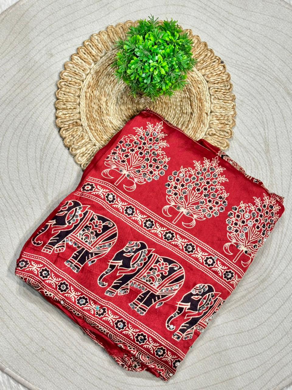 Royal Elephant Print Traditional Saree With Golden Border By SHAGUN FASHION