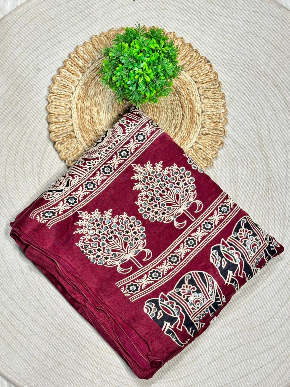 Royal Elephant Print Traditional Saree With Golden Border By SHAGUN FASHION