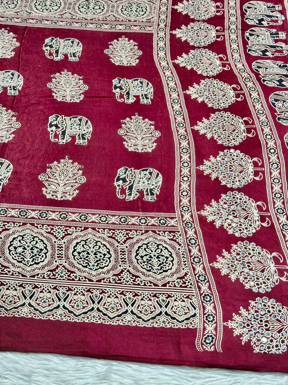 Royal Elephant Print Traditional Saree With Golden Border By SHAGUN FASHION
