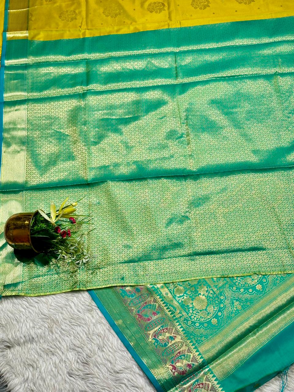 Royal Kanjivaram Style Silk Saree With Rich Peacock Border By SHAGUN FASHION