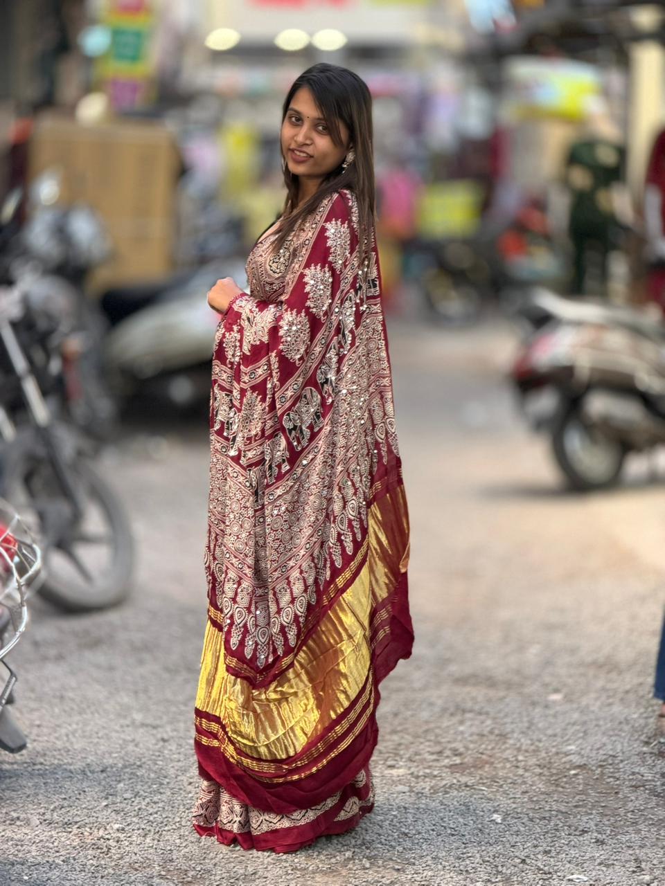Royal Elephant Print Traditional Saree With Golden Border By SHAGUN FASHION