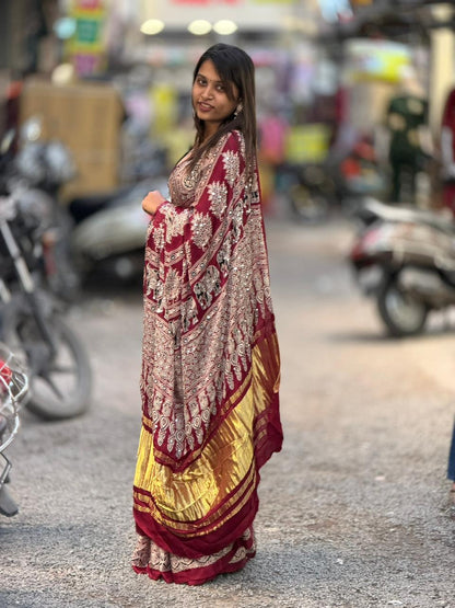 Royal Elephant Print Traditional Saree With Golden Border By SHAGUN FASHION