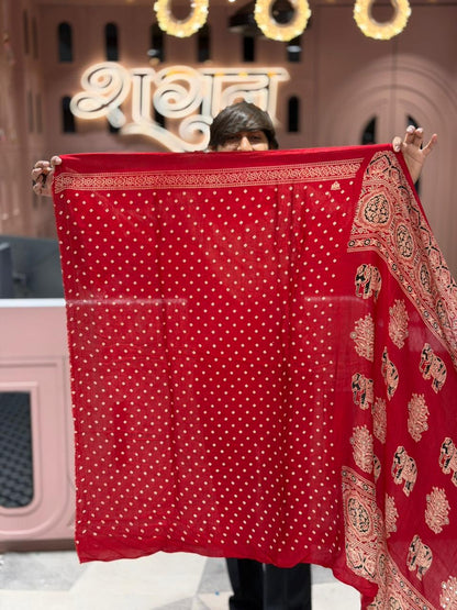 Royal Elephant Print Traditional Saree With Golden Border By SHAGUN FASHION