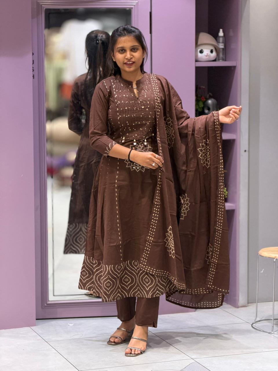 Stylish Bandhani Print Kurti Pant Dupatta Set By SHAGUN FASHION