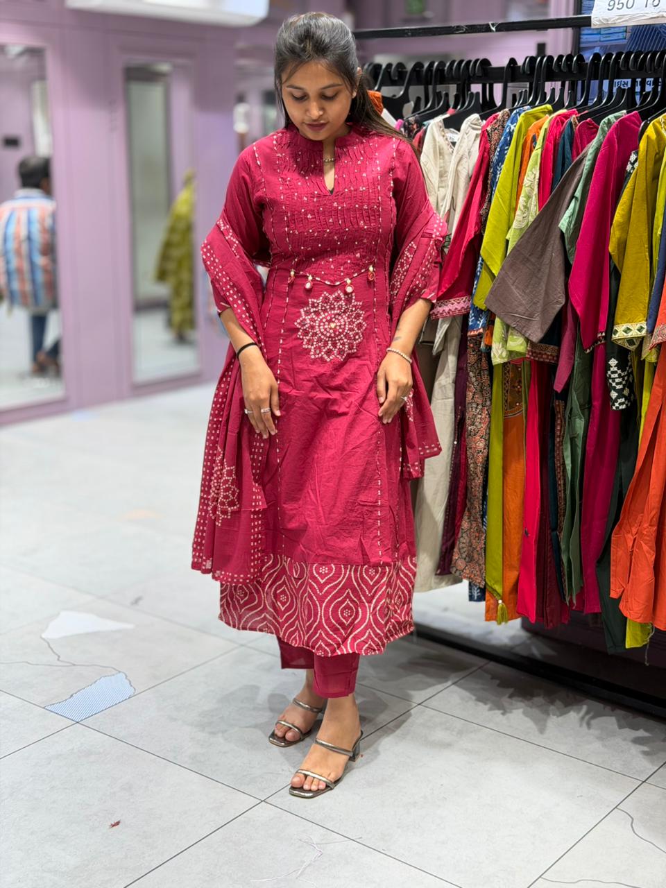 Stylish Bandhani Print Kurti Pant Dupatta Set By SHAGUN FASHION