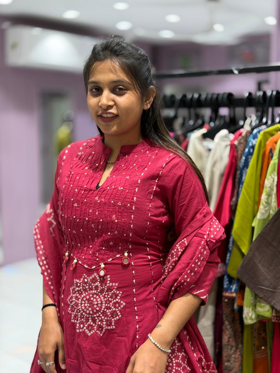 Stylish Bandhani Print Kurti Pant Dupatta Set By SHAGUN FASHION