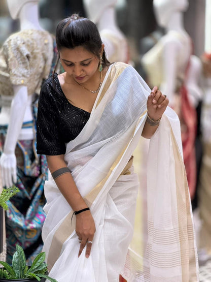 Plain Cotton Saree With Golden Border By SHAGUN FASHION