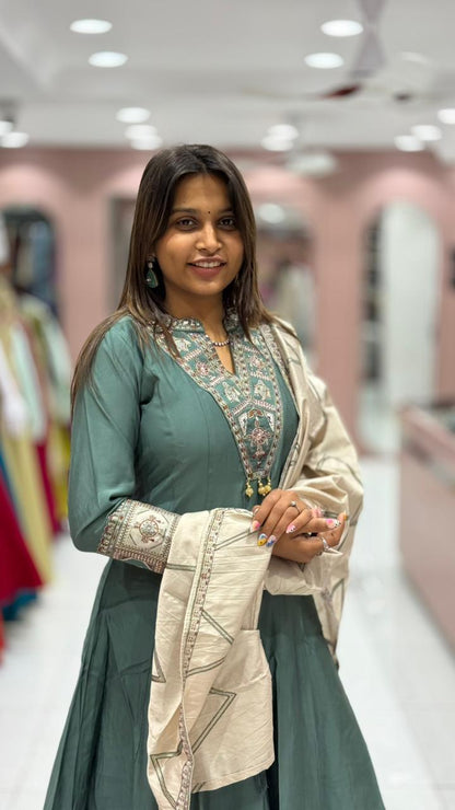 Embroidered Kurta Palazzo Set For Women