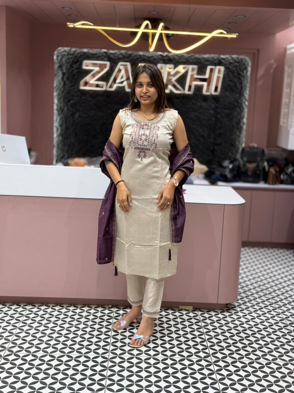 Embroidered Kurta Pant Set With Dupatta
