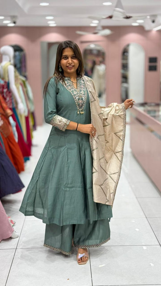Embroidered Kurta Palazzo Set For Women