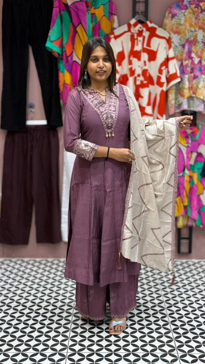 Embroidered Kurta Palazzo Set For Women
