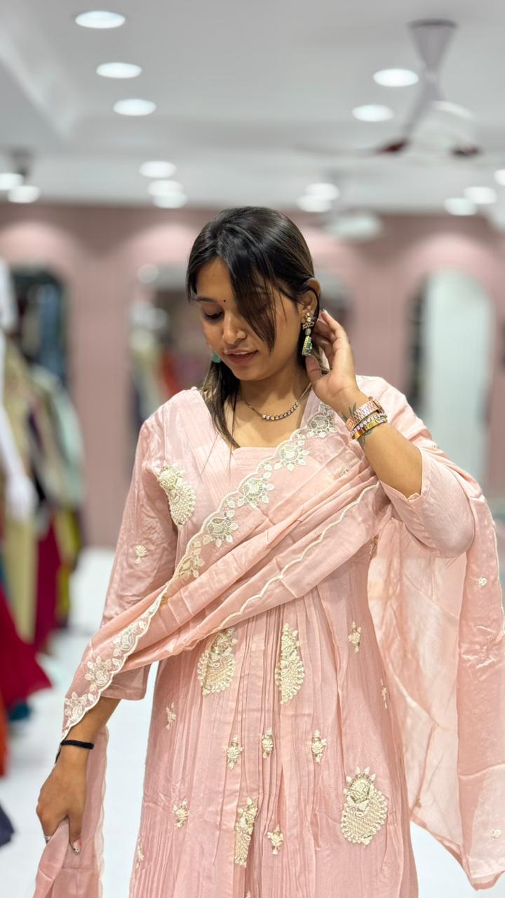 Embroidered Anarkali Suit Set For Women