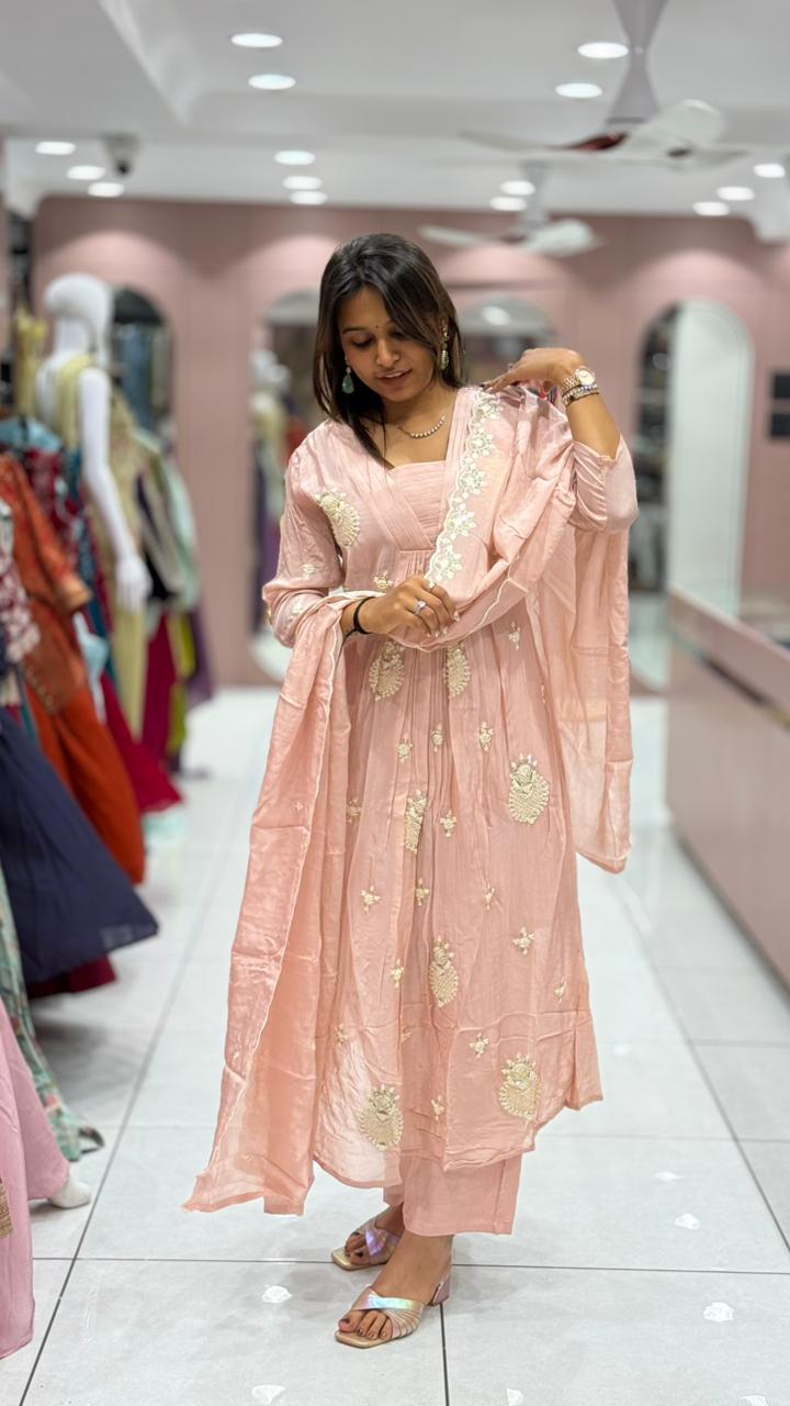 Embroidered Anarkali Suit Set For Women