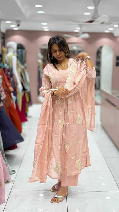 Embroidered Anarkali Suit Set For Women