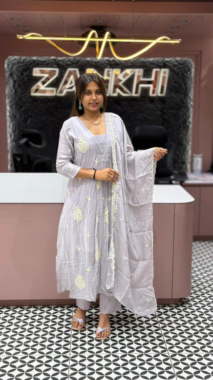 Embroidered Anarkali Suit Set For Women