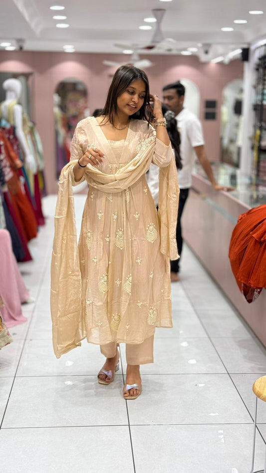 Embroidered Anarkali Suit Set For Women