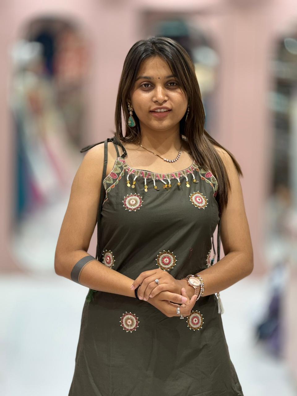 Designer Peacock Print Kurti Pant Dupatta Set