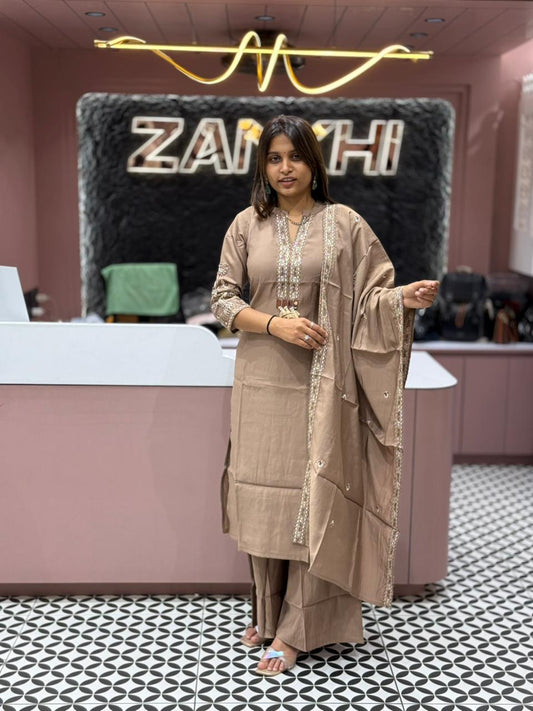 Embroidered Kurta Palazzo Set With Dupatta