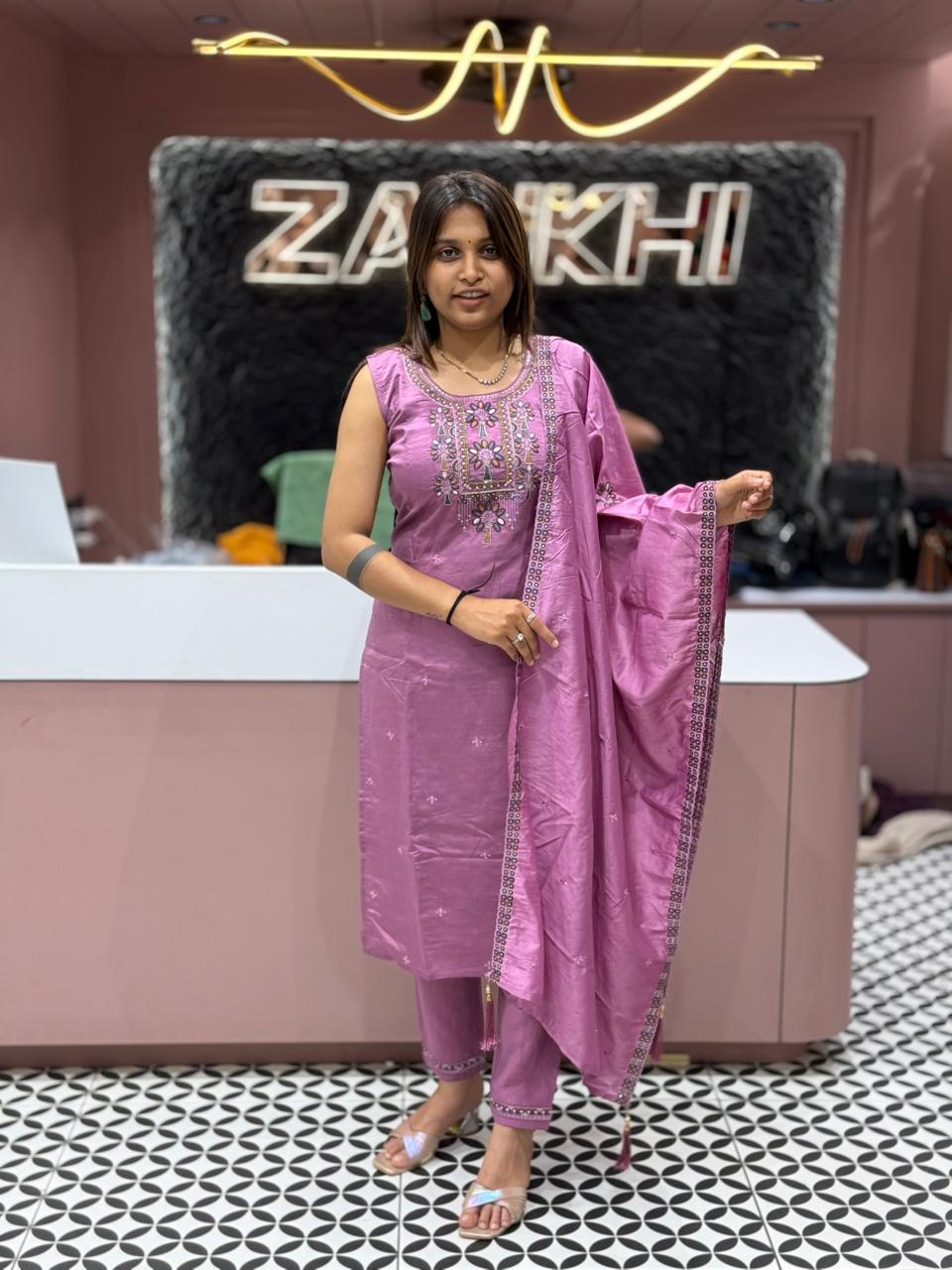 Embroidered Kurta Pant Set With Dupatta