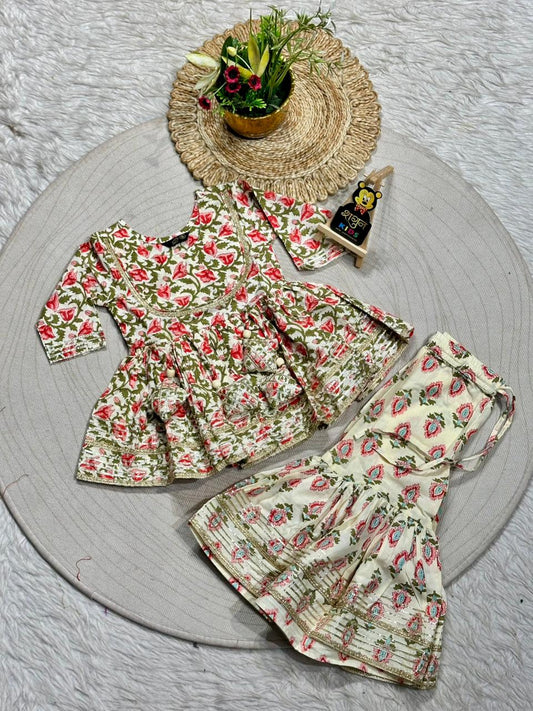 SHAGUN FASHION - Trendy Blue Bandhani Sharara Set for Your Little Princess!