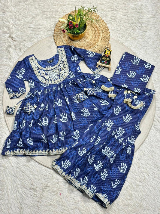 SHAGUN FASHION – Royal Blue Traditional Sharara Set for Your Little Doll!