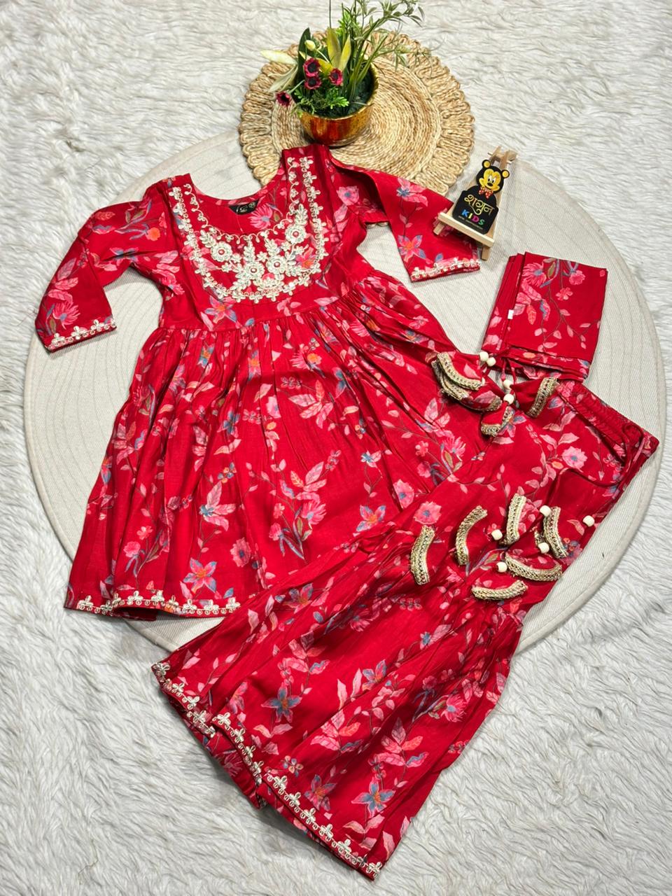 SHAGUN FASHION – Beautiful Sky Blue Floral Sharara Set for Your Little Princess!