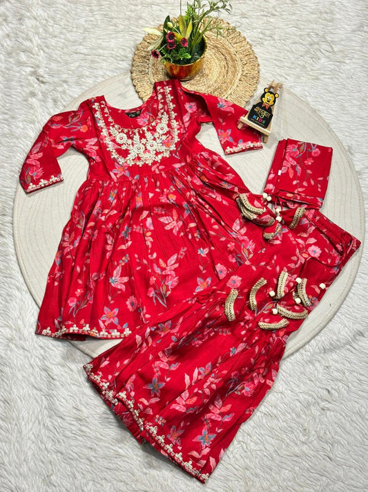 SHAGUN FASHION – Beautiful Sky Blue Floral Sharara Set for Your Little Princess!