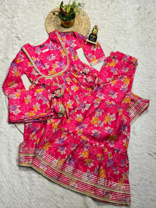 SHAGUN FASHION – Beautiful Peach Floral Sharara Set for Your Little Princess!