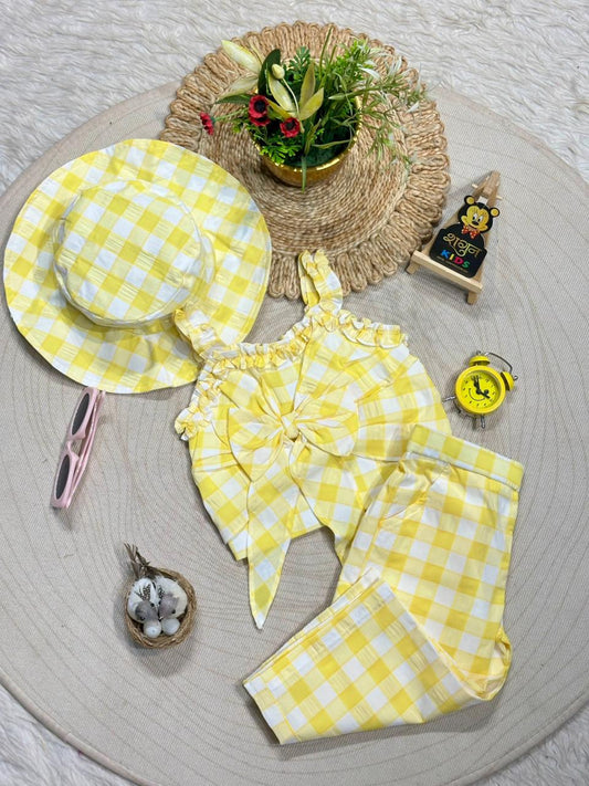 Sunny Days Ahead: Yellow Checkered 3-Piece Party Set by SHAGUN FASHION
