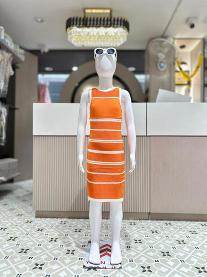 Sporty & Stylish: Striped Ribbed Bodycon Dress by SHAGUN FASHION