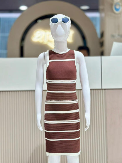 Sporty & Stylish: Striped Ribbed Bodycon Dress by SHAGUN FASHION