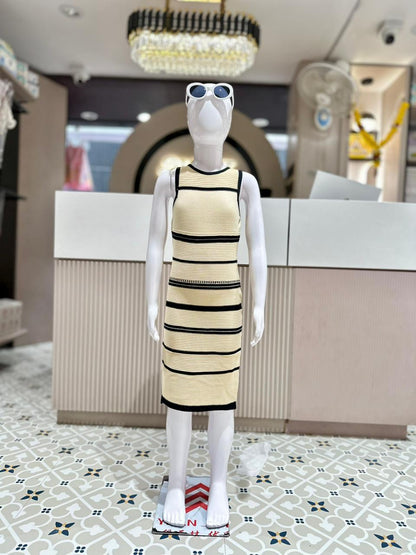 Sporty & Stylish: Striped Ribbed Bodycon Dress by SHAGUN FASHION