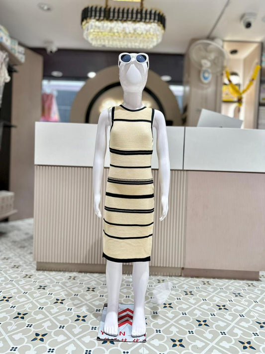 Sporty & Stylish: Striped Ribbed Bodycon Dress by SHAGUN FASHION