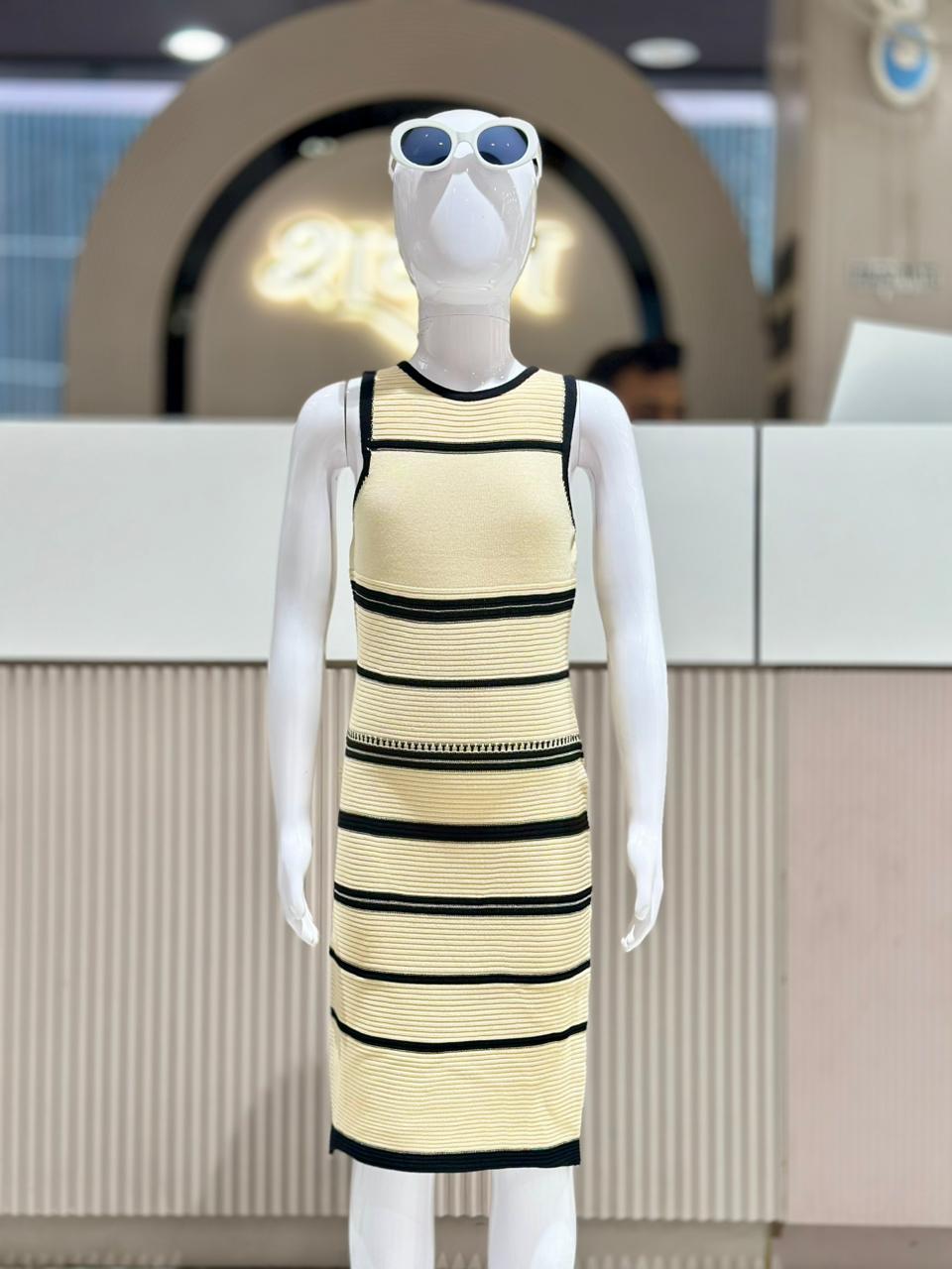 Sporty & Stylish: Striped Ribbed Bodycon Dress by SHAGUN FASHION