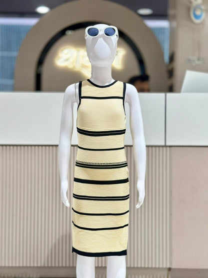 Sporty & Stylish: Striped Ribbed Bodycon Dress by SHAGUN FASHION
