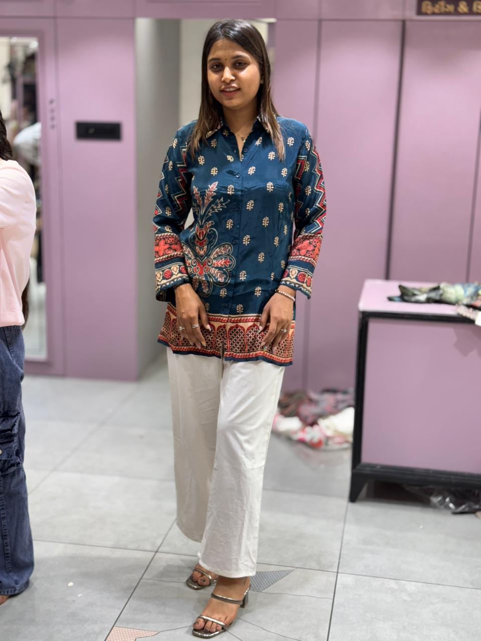 SHAGUN FASHION Premium Digital Printed Shirt Kurti with Off-White Pant Co-ord Set