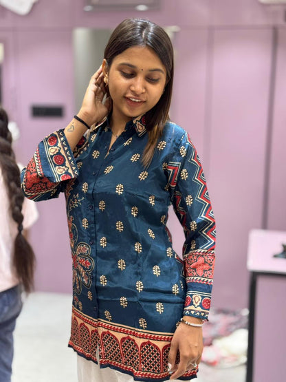 SHAGUN FASHION Premium Digital Printed Shirt Kurti with Off-White Pant Co-ord Set