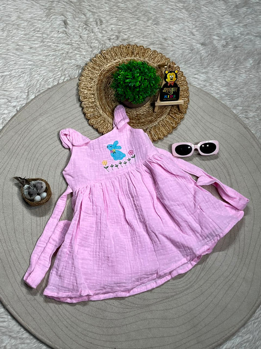 SHAGUN FASHION Cute Cotton Frock with Bunny Embroidery for Baby Girls
