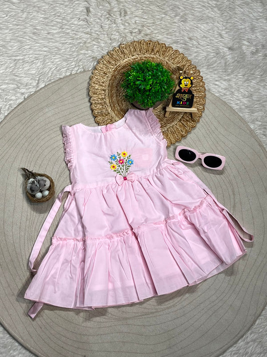 SHAGUN FASHION Beautiful Layered Cotton Frock with Flower Bouquet Embroidery for Baby Girls
