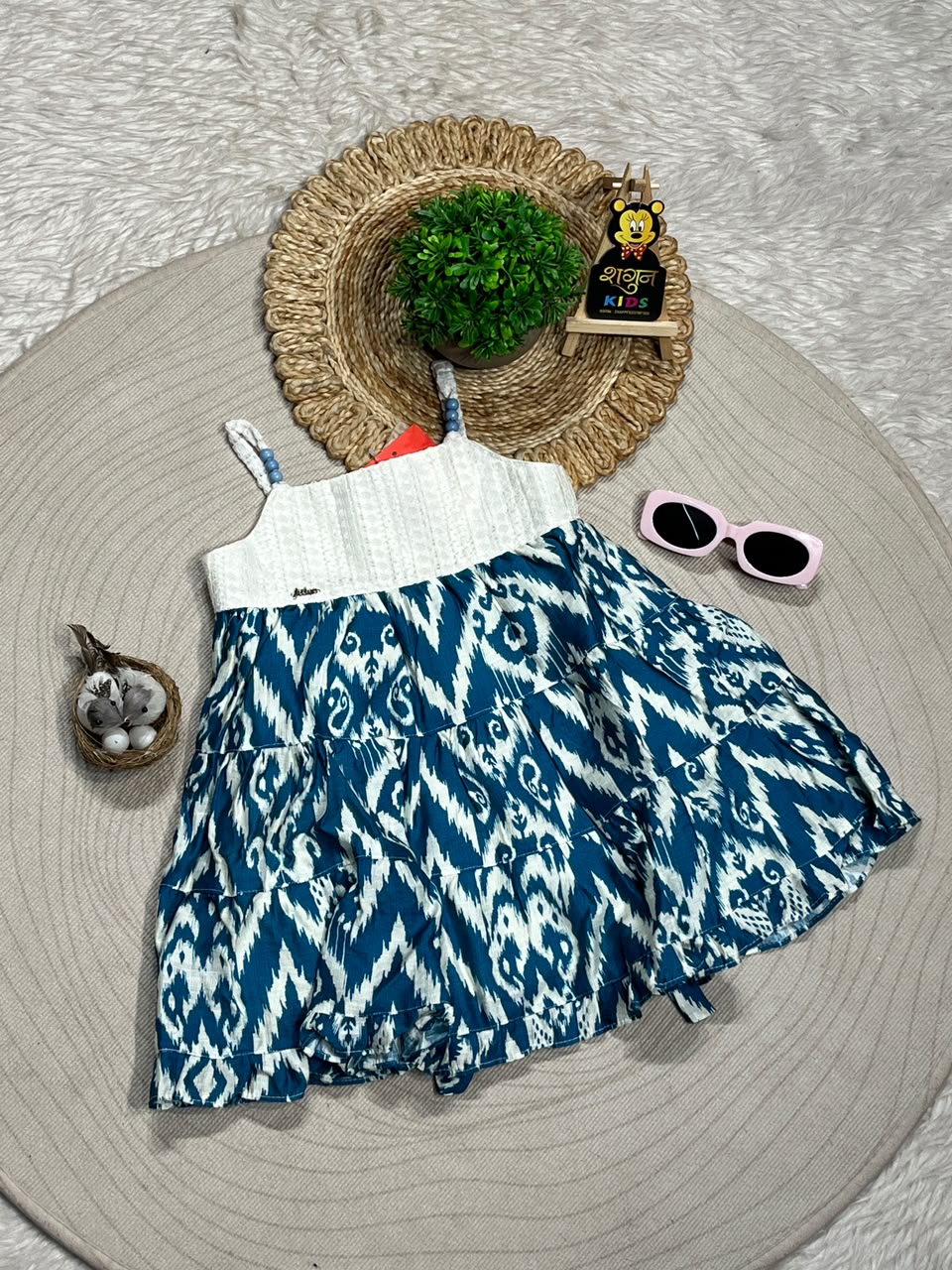 SHAGUN FASHION Trendy Ikat Print Layered Frock with Bead Straps for Baby Girls